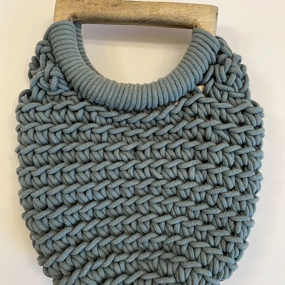 A New Day Blue Crochet / Wood Handles /Small Bucket Handbag- NWOT - Picture 2 of 6